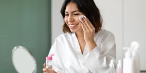 Potential Benefits of Micellar Cleansing Water 2 woman applying micellar cleansing water
