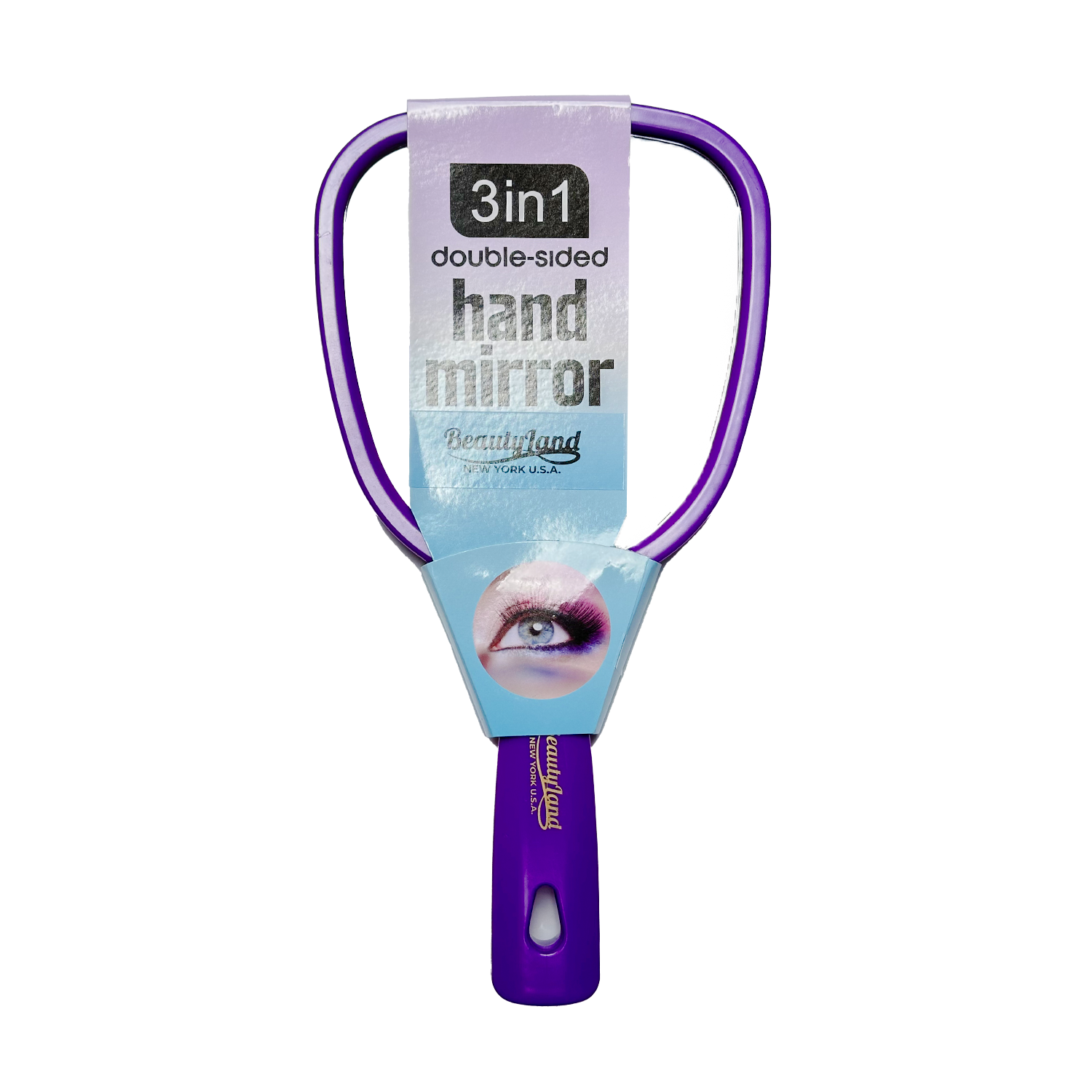 beautylandmirrorpurple BeautyLand 3 in 1 Double Sided Hand Mirror Purple - Image 1