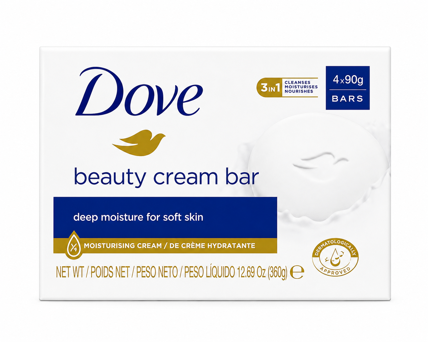 dovebeautycreambar3 Dove Original Beauty Cream Bar 4 x 90g - Image 1