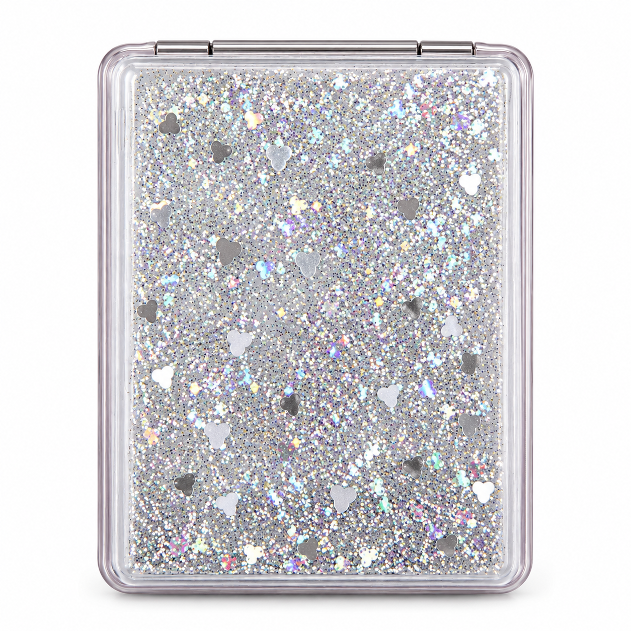 Silver Glitter Heart Confetti Compact Silver Glitter & Hearts Moving Glitter Pocket Mirror - Image 1