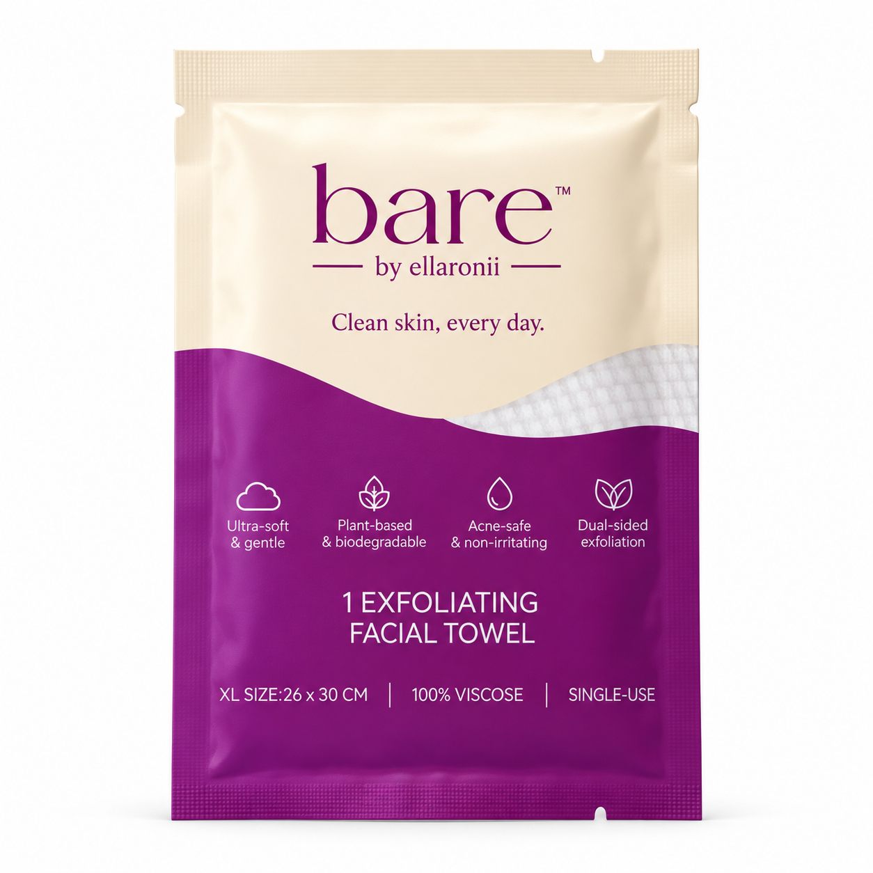 barebyellaroniitowelsingleuse Bare by Ellaronii Exfoliating Facial Towel Single Use (1 Piece) - Image 1