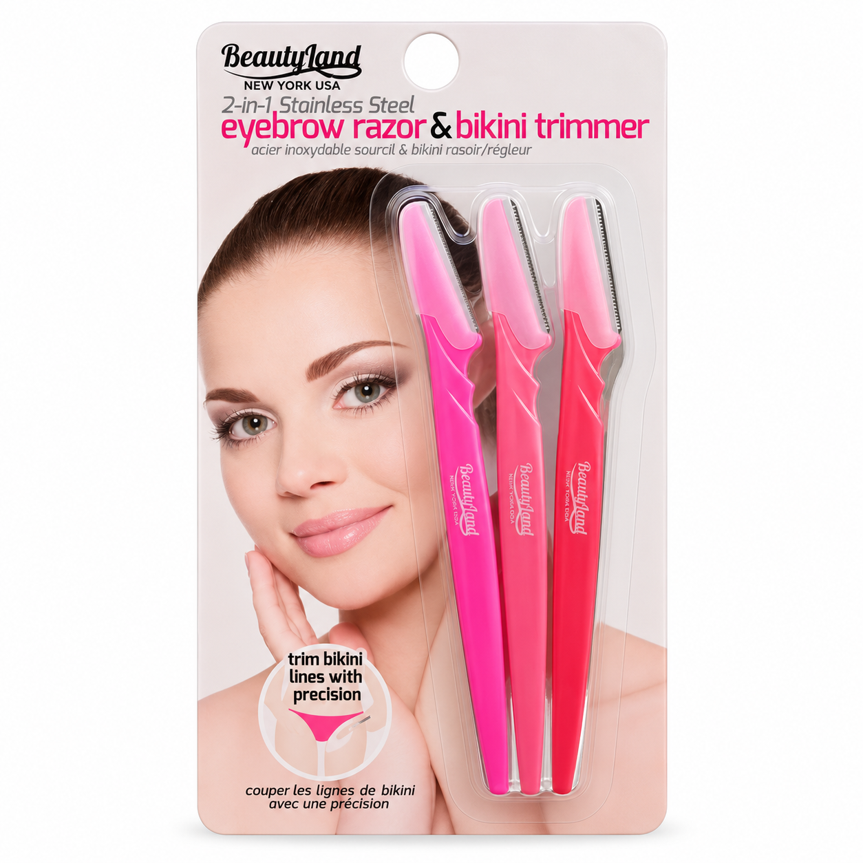 beautylandeyebrowrazor Beautyland 2-in-1 Eyebrow Razor & Bikini Trimmer 3pcs - Image 1